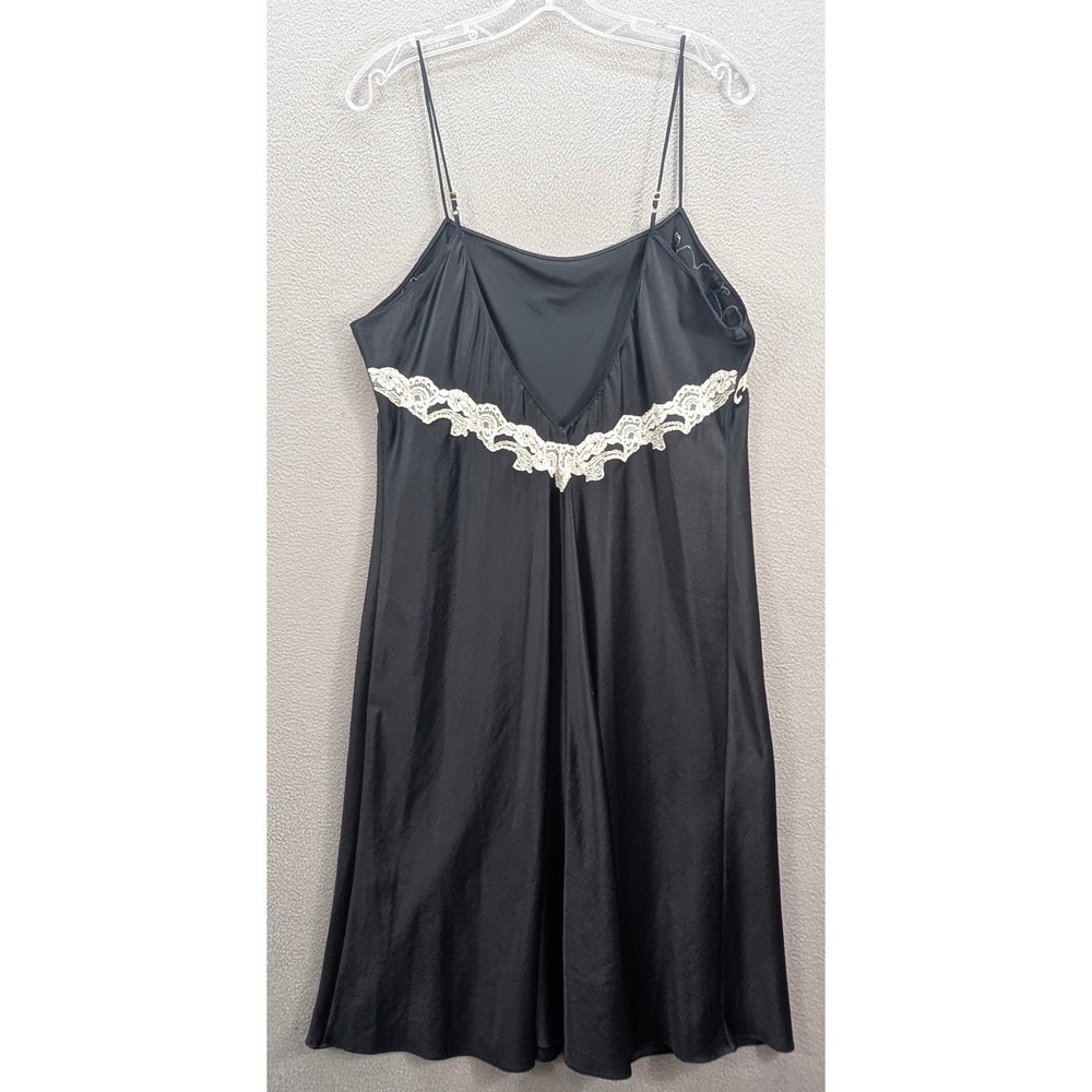 Black Slip Dress with White Lace Trim - Picture 5 of 10